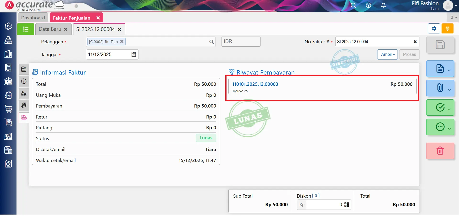Kolom Umur (hr) di Daftar Faktur Penjualan